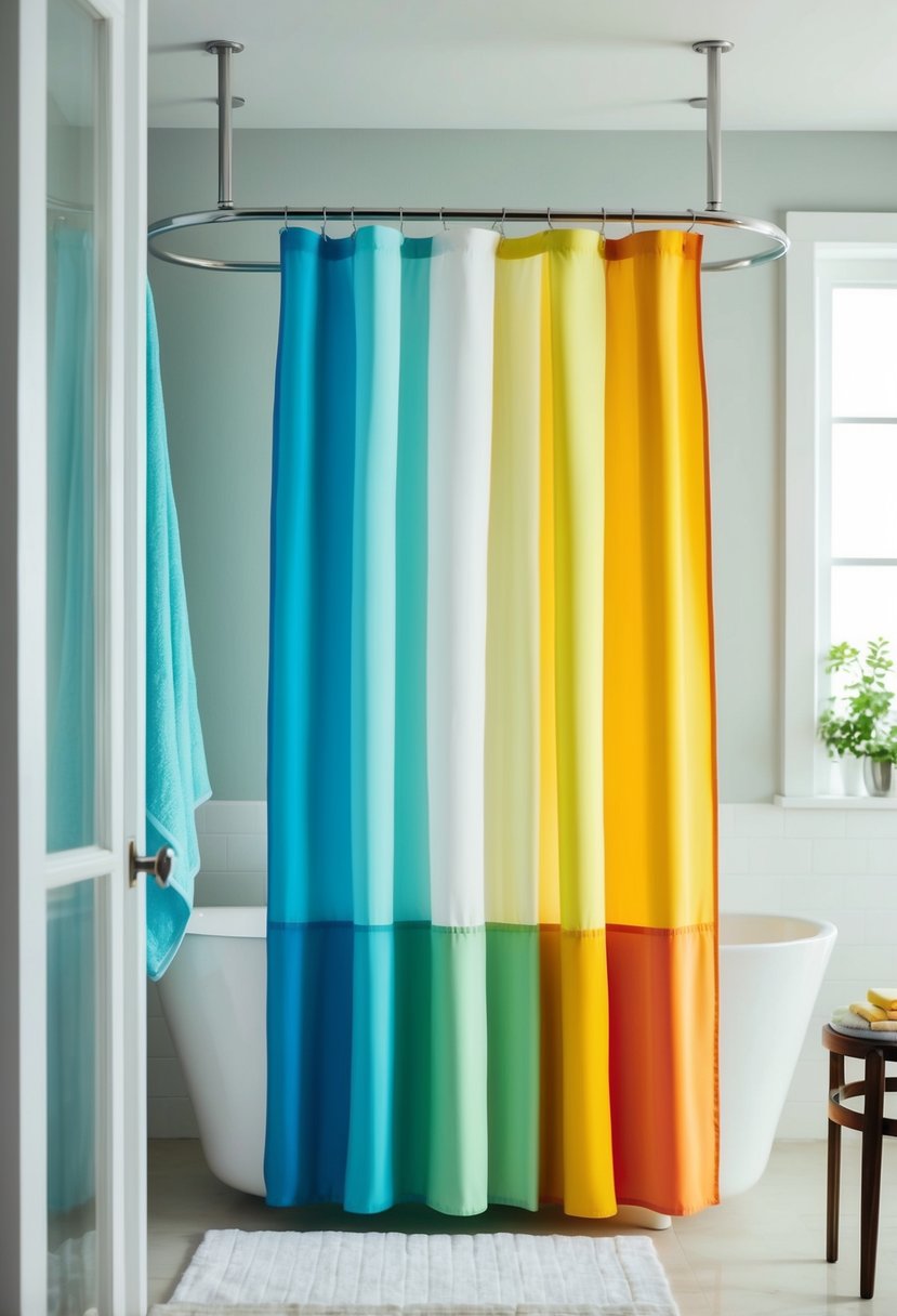6 Stylish Bathroom Decor Ideas for a Fresh Look 5 A bright, colorful shower curtain hangs in a clean, modern bathroom, adding a lively pop of color to the space