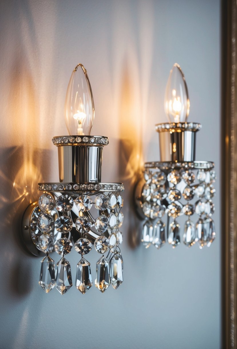 5 Dining Room Wall Decor Ideas to Transform Your Space 4 Two crystal crush diamond mirrored candle sconces adorn the dining room wall, reflecting light and adding a touch of elegance to the decor