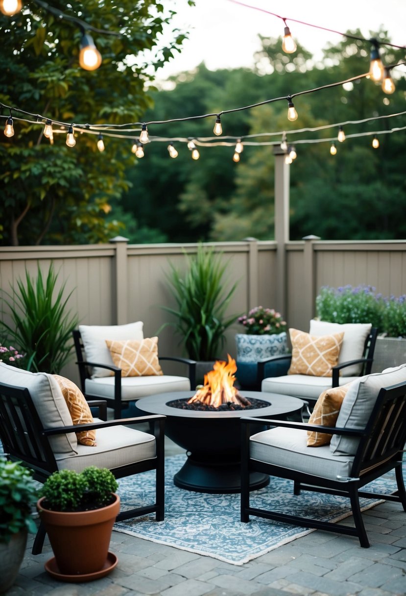 Best Patio Decor Ideas Transform Your Outdoor Space 11 A patio with cozy seating, string lights, potted plants, and a fire pit