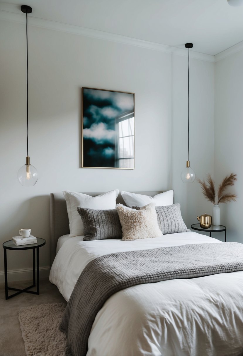 6 Bedroom Decor Ideas to Transform Your Space 3 A cozy bedroom with moody white walls, soft lighting, and plush bedding creates a soothing atmosphere