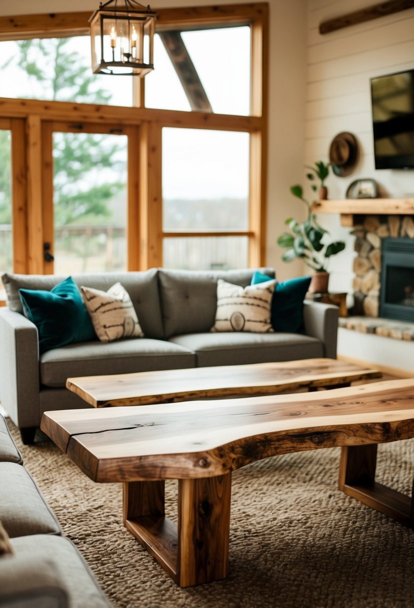 6 Rustic Living Room Elements for a Cozy Stylish Space 6 A cozy rustic living room with natural wood live edge tables