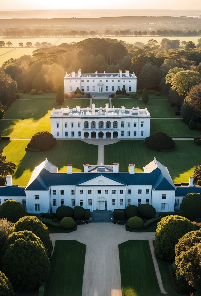 5 Biggest House in the World 4 Aerial view of the 5 largest mansions in the world, each with unique architectural features and sprawling grounds