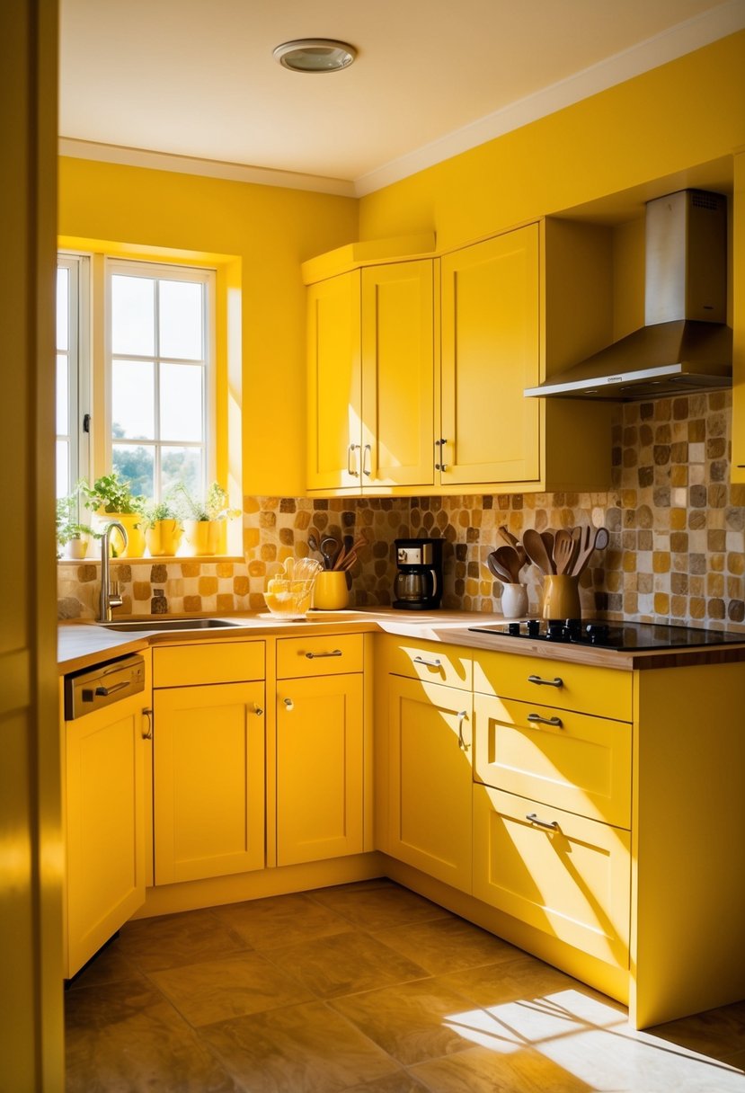 6 Modern Kitchen Paint Color Ideas 7 A sunlit kitchen with warm yellow walls, buzzing with life and energy, accented by the golden glow of wild honey