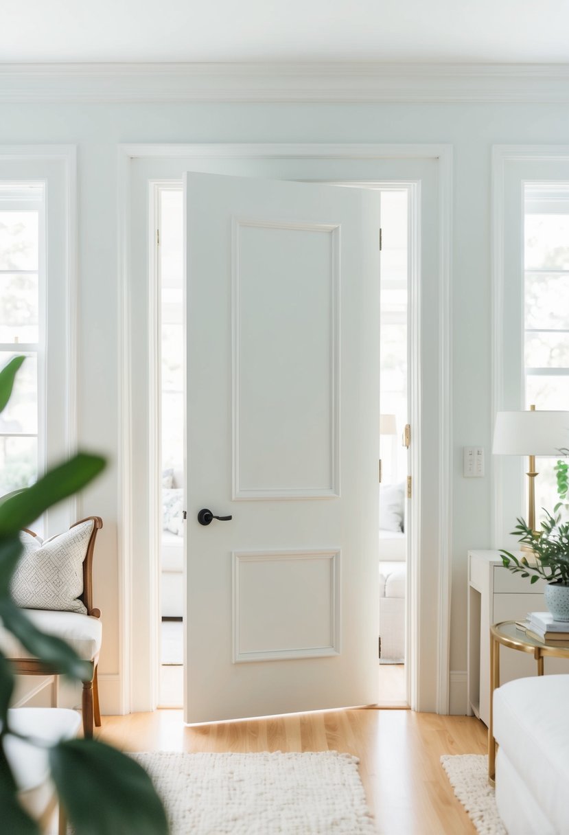 7 Interior Door Color Ideas to Elevate Your Home Style 3 A bright, airy room with a simple, white interior door, surrounded by elegant furnishings and a timeless design aesthetic