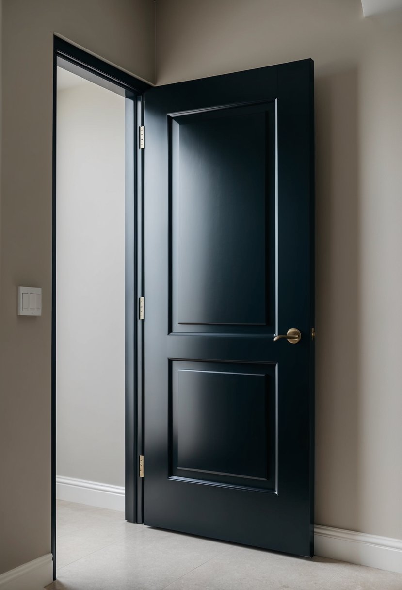 7 Interior Door Color Ideas to Elevate Your Home Style 4 A sleek, modern interior door painted in deep black, contrasting against a neutral wall, adding drama and sophistication to the space