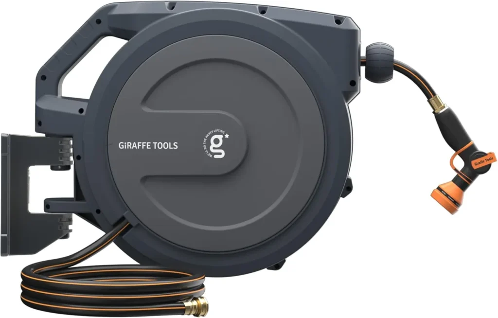 Best Way to Store a Garden Hose - Best ways I Recommended 3 Giraffe Tools AW30 1/2MB Retractable Garden Hose Storage Reel 1/2" x 100 ft PRO Metal Bracket, Heavy Duty, Any Length Lock Hose Reel, 100 ft, Dark Grey