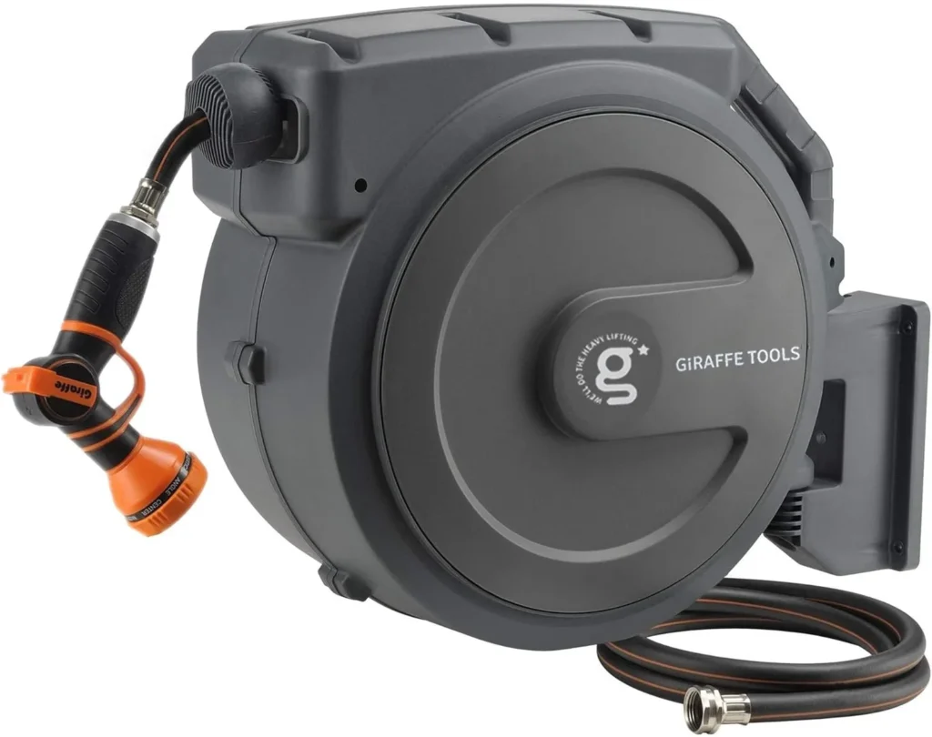 Best Way to Store a Garden Hose - Best ways I Recommended 5 Giraffe Tools Retractable Garden Hose Reel 1/2 Inch x 130 ft, Super Heavy Duty, Any Length Lock, Slow Return System, Wall Mounted and 180 Deg Swivel Bracket