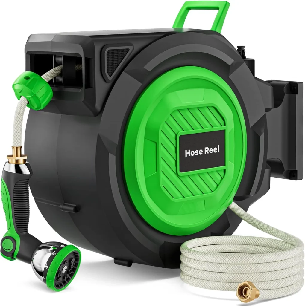 Best Way to Store a Garden Hose - Best ways I Recommended 6 Retractable Garden Hose Reel, 1/2 in x 100 ft Heavy Duty Wall-Mounted Hose Reel with 180° Swivel Bracket, 10-Pattern Nozzle, Automatic Slow Return System, Any Length Lock for outside Watering,Cleaning