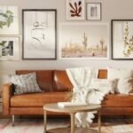 Economy home decor in a living room styled with an affordable armchair and warm neutral tones
