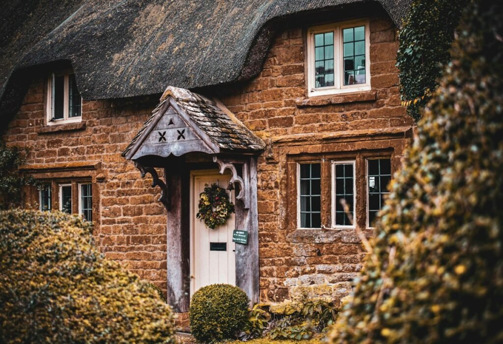Brick house with a white wooden front door
