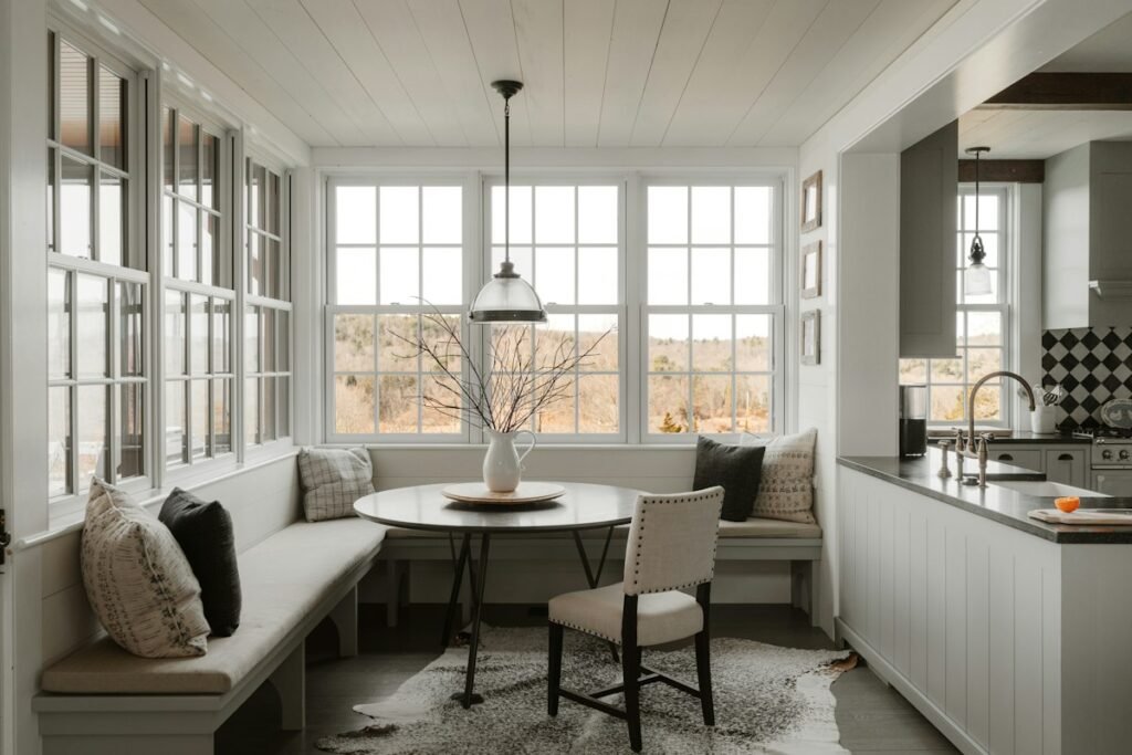 Breakfast nook with built-in seating and a dining table
