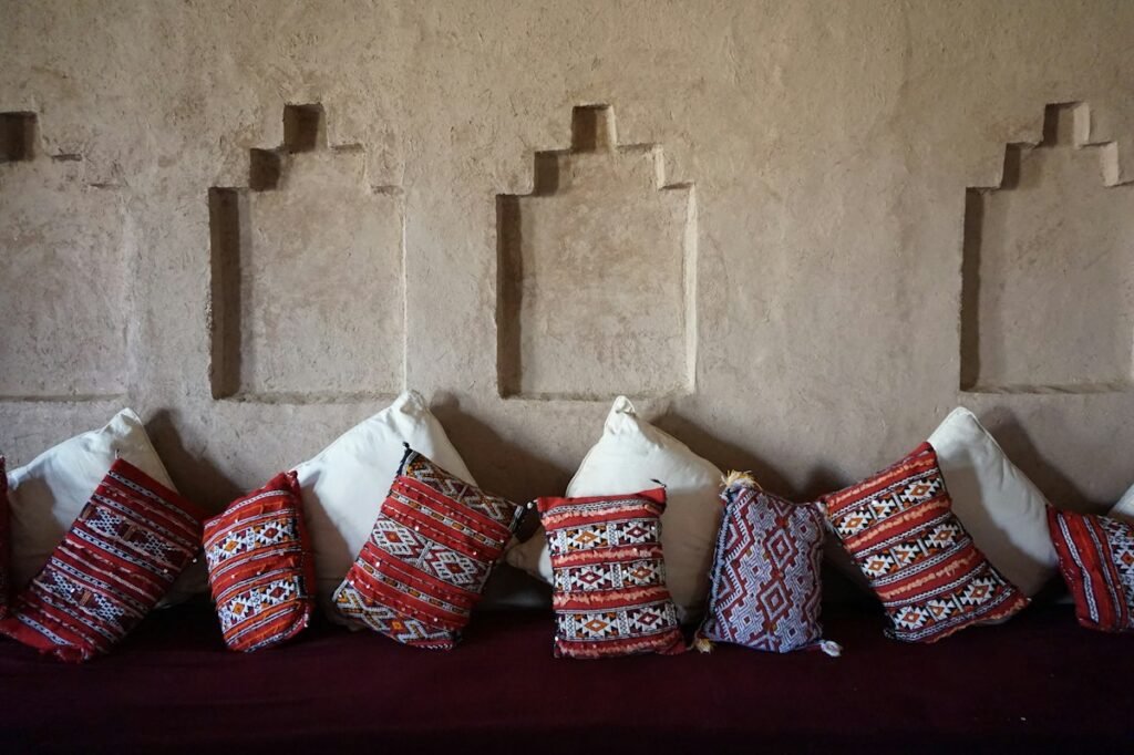 Assorted-color patterned throw pillows
