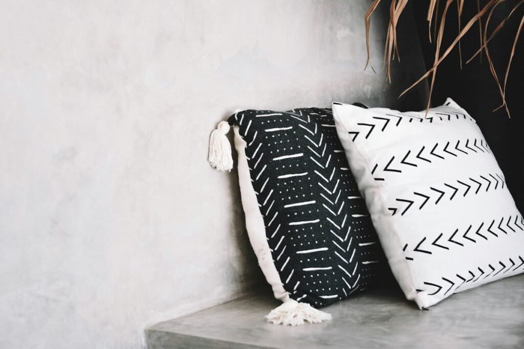 Black and white patterned throw pillow