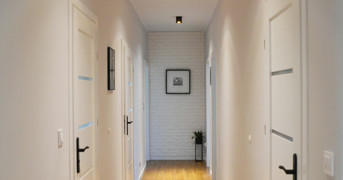 Bright hallway with wood floors