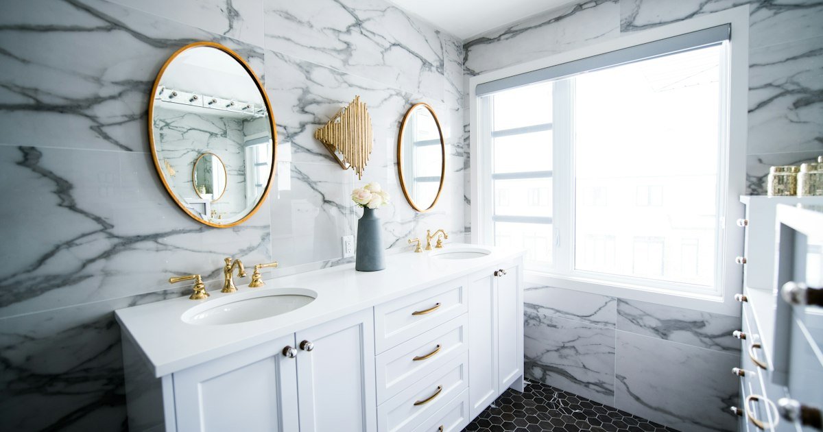 Marble countertop with dual gold sinks