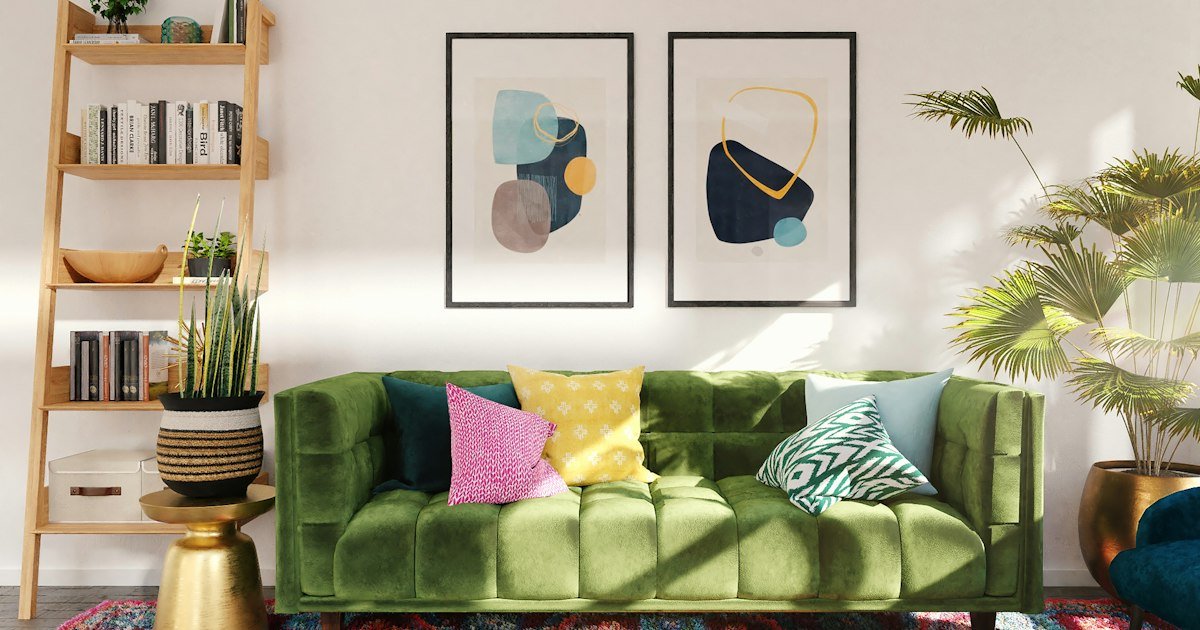 Olive green pillows on a sofa