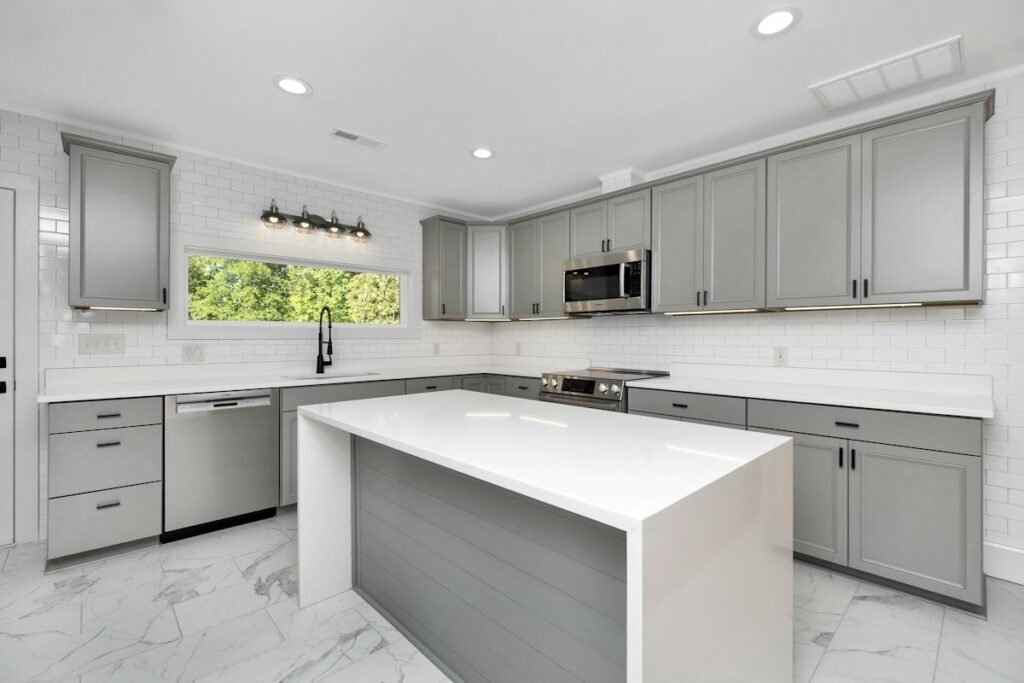 Kitchen with white cabinets