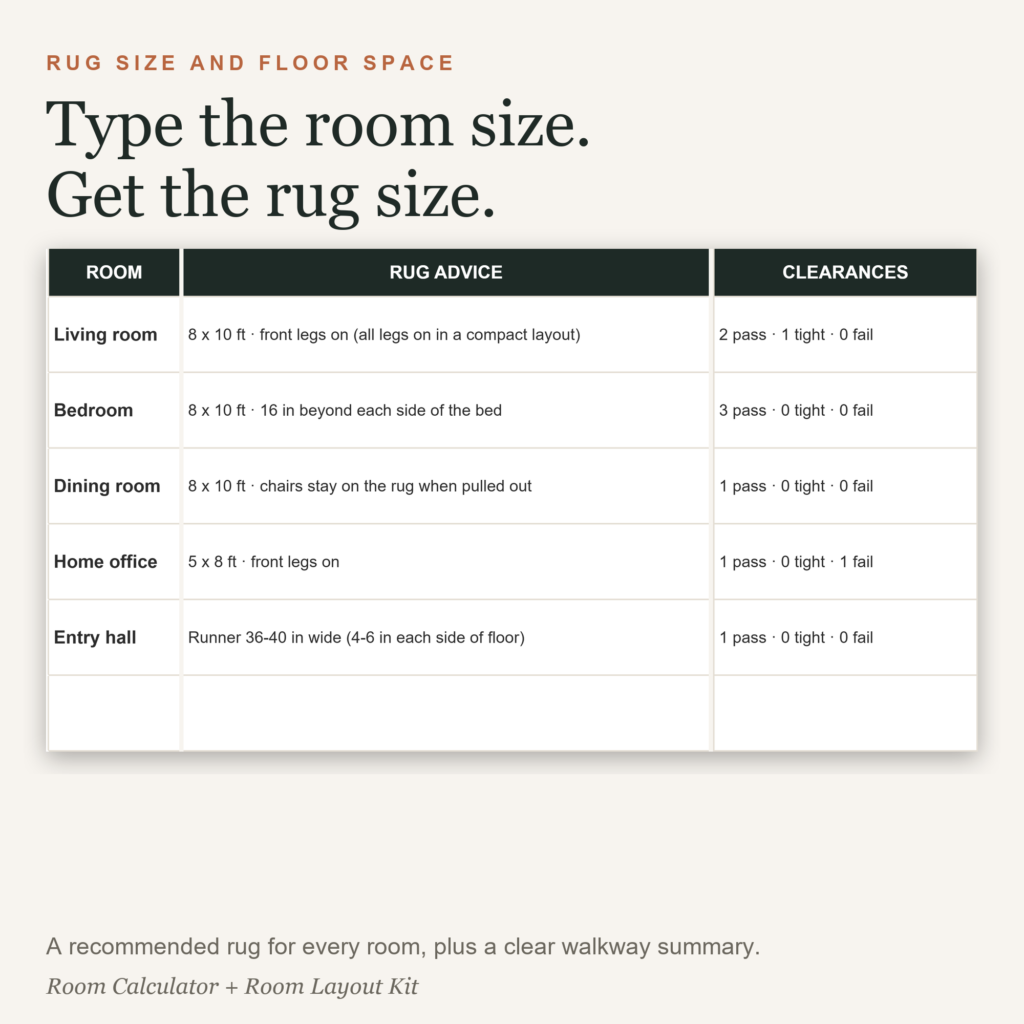 Room Calculator rug advice, paint and flooring results for each room