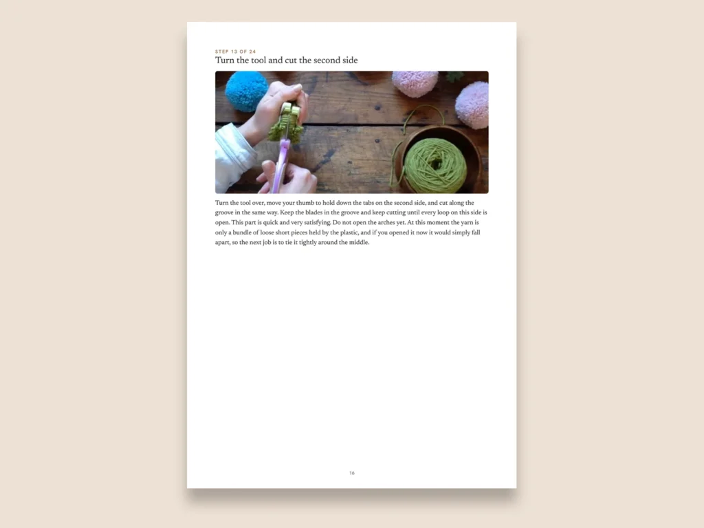 Yarn pom pom garland guide page: step page with photo