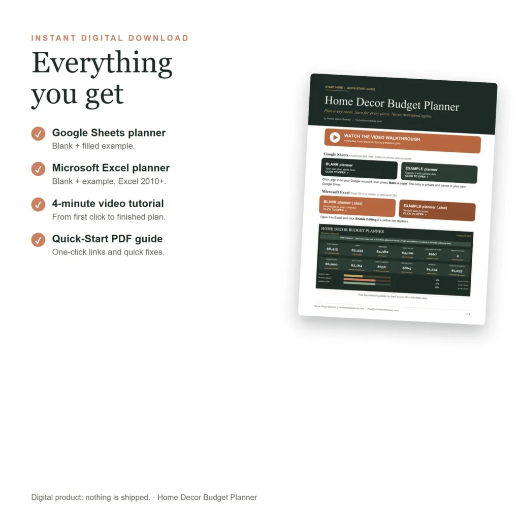 What is included: Google Sheets, Excel, video and PDF guide
